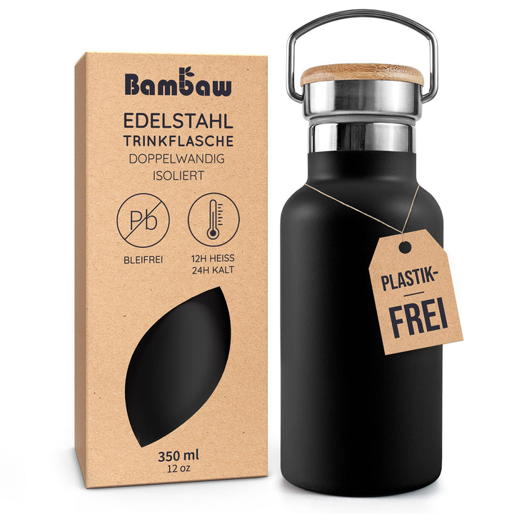 Bambaw Trinkflasche Edelstahl 350ml, Kleine Wasserflasche, Edelstahl Trinkflasche Isoliert, Thermofl