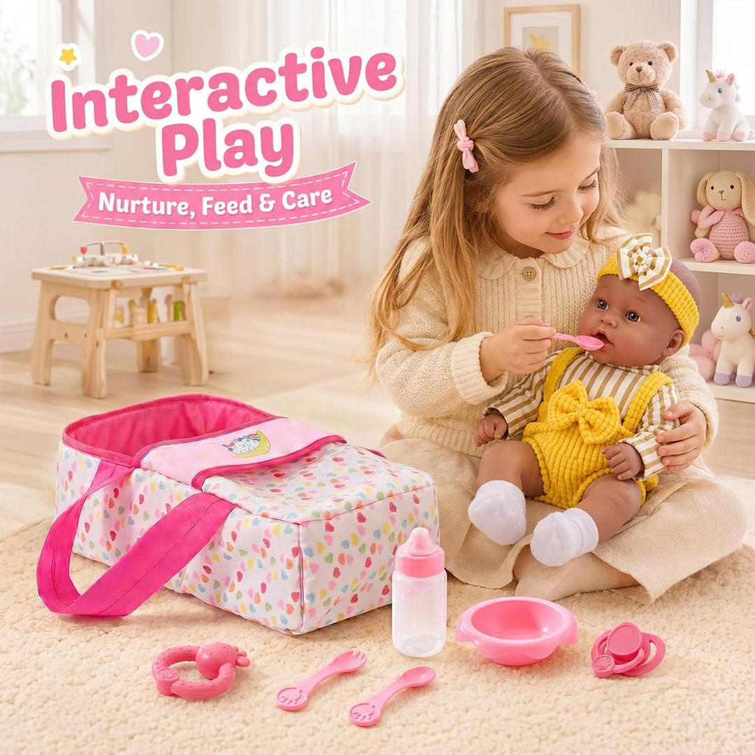 vamei Puppenzubehör mit 30 cm Baby Puppe, Geschenk Mädchen ab 3 Jahre | Puppen Zubehör Set mit Tragb