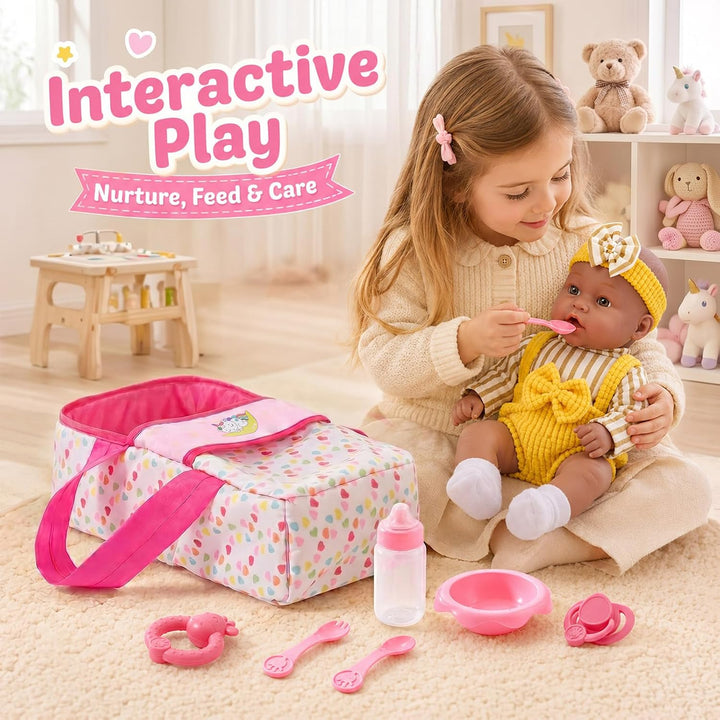 vamei Puppenzubehör mit 30 cm Baby Puppe, Geschenk Mädchen ab 3 Jahre | Puppen Zubehör Set mit Tragb