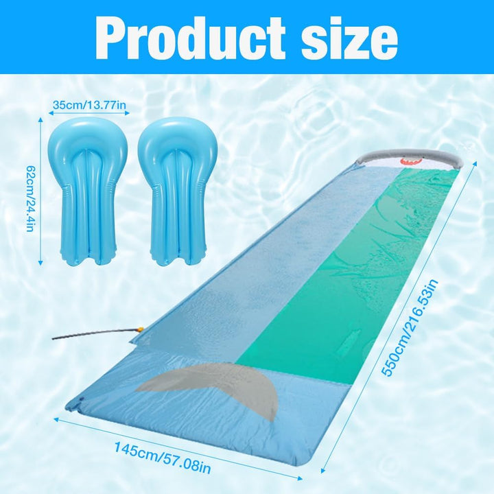 Wasserrutsche Garten, 550 * 145cm Wasserrutsche Draussen, Wasserrutschmatte mit 2 Bodyboards, Doppel