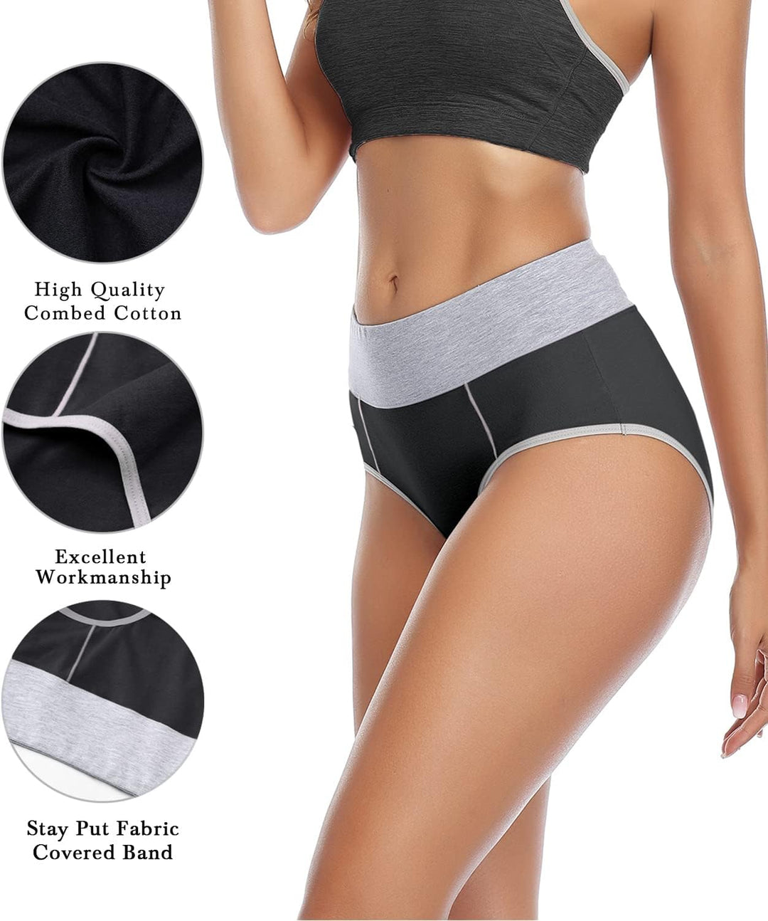 wirarpa Unterhosen Damen Baumwolle Unterwäsche Frauen Taillenslip Hohe Taille Slip 5er Pack XS Schwa