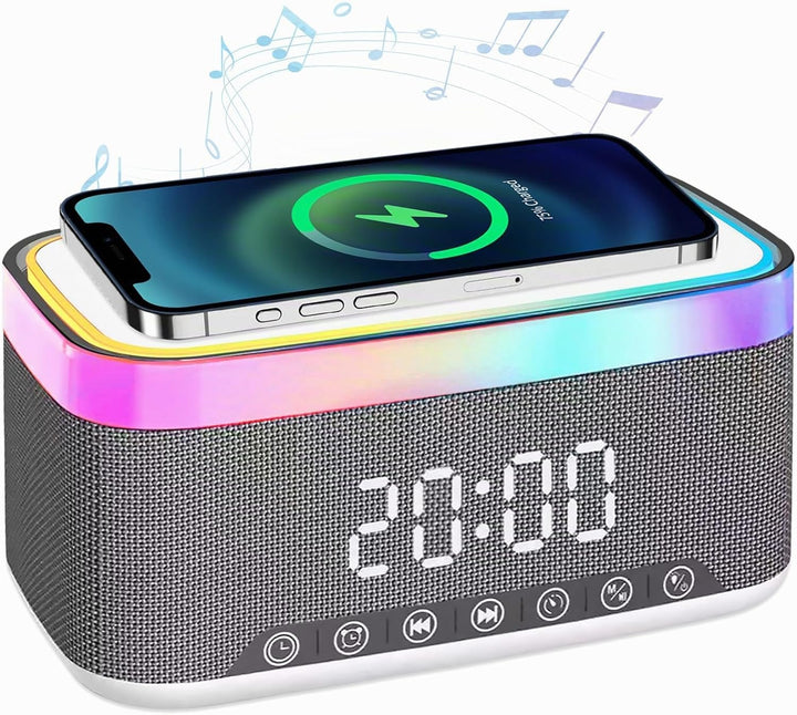 PORFOYO Digitaler Wecker mit Licht und Ladestation, 3-in-1 Wecker Digital mit Bluetooth Lautsprecher