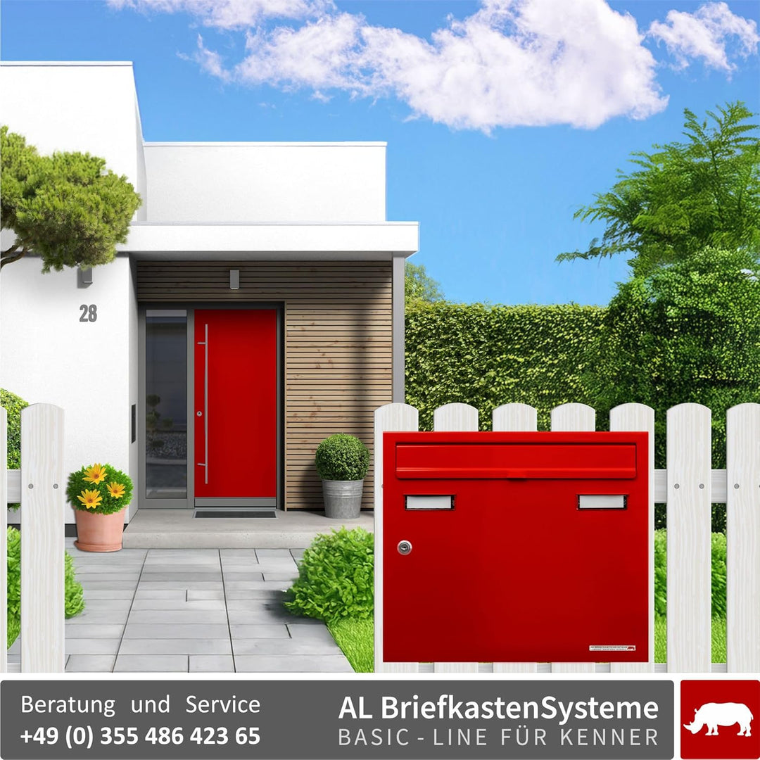 AL Briefkastensysteme Basic 3er Briefkasten RAL 3000 Feuer Rot 3 Fächer DIN A4 wetterfest Briefkaste
