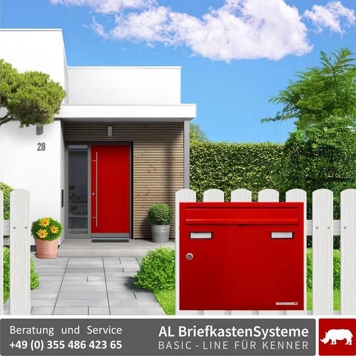 AL Briefkastensysteme Basic 3er Briefkasten RAL 3000 Feuer Rot 3 Fächer DIN A4 wetterfest Briefkaste
