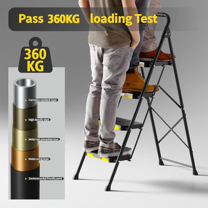 KINGRACK Leiter 4 Stufen, trittleiter 4 Stufen klappbar, mit rutschfestem, breitem Pedal und Handläu