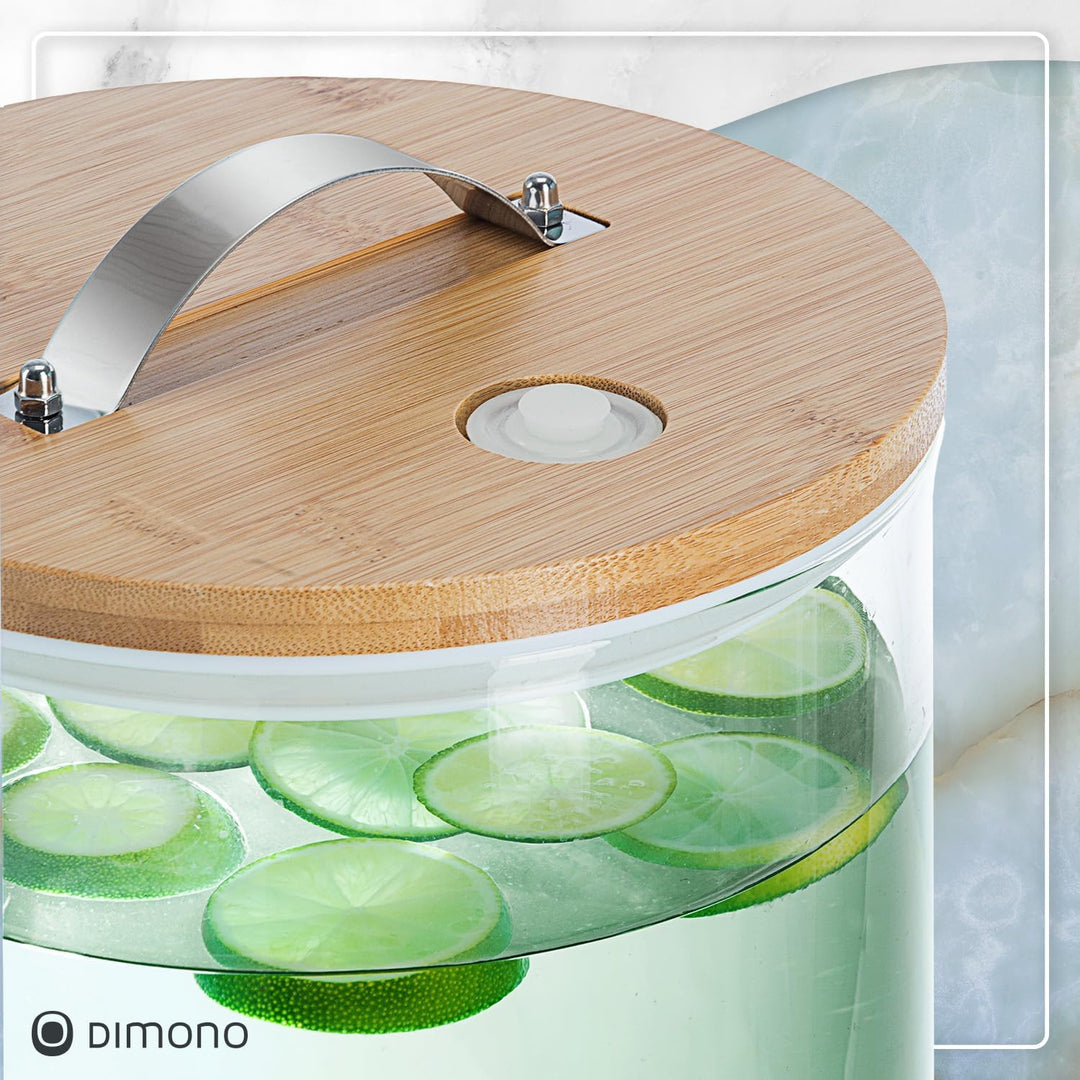Premium Getränkespender mit Zapfhahn aus Edelstahl & Bambus-Ständer – 8L Wasserspender Glas für eisk