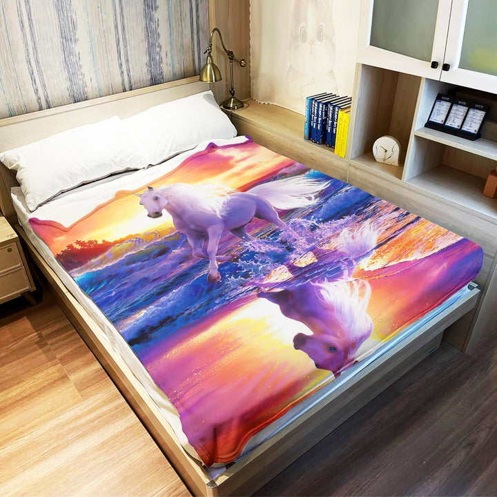 YISUMEI Decke 150x200 cm Kuscheldecken Sanft Flanell Weich Fleecedecke Bettüberwurf Laufendes Pferd