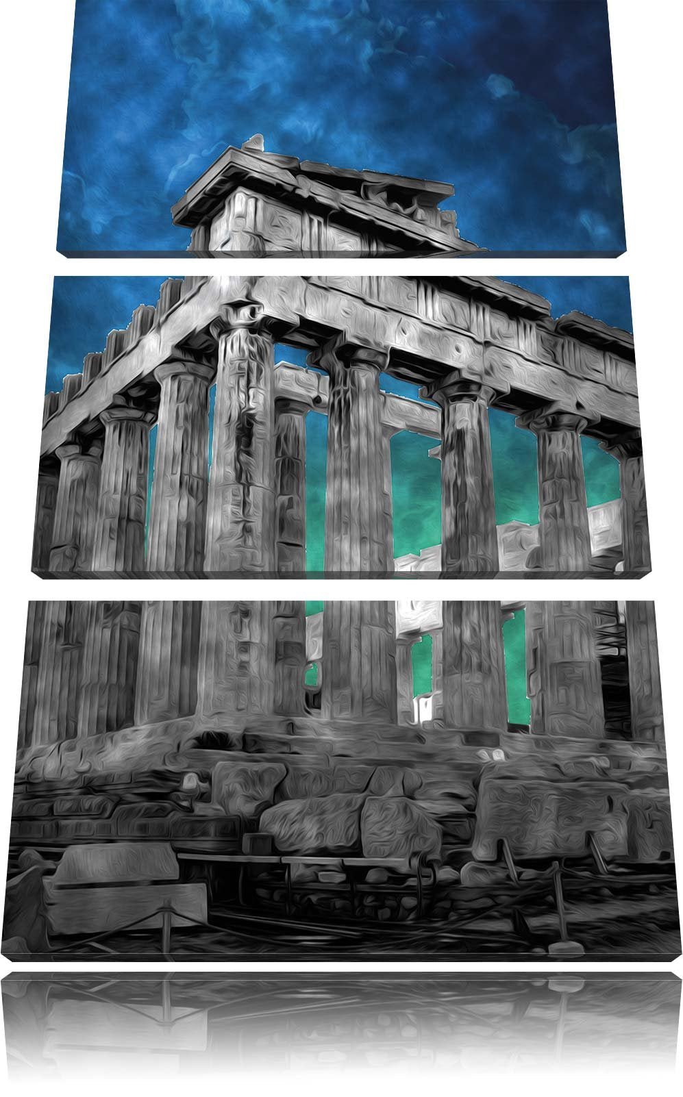 Pixxprint Propyläe von Akropolis in Athen schwarz/weiss 3-Teiler Leinwandbild 120x80 Bild auf Leinwa