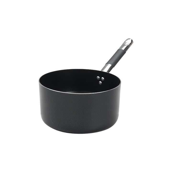 Pentole Agnelli Alblack Hohe Stielkasserolle aus Aluminium, Dicke 3 mm, Rohrstiel aus Edelstahl, Sch