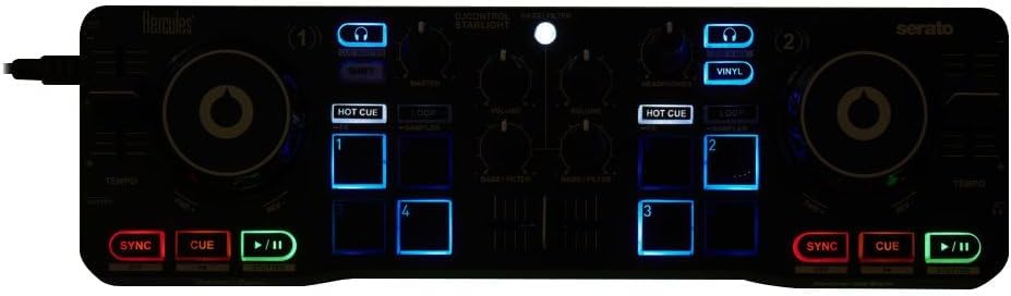 Hercules DJControl Starlight - Tragbarer 2-Deck DJ-USB-Controller mit 8 Pads, Serato DJ Lite Softwar