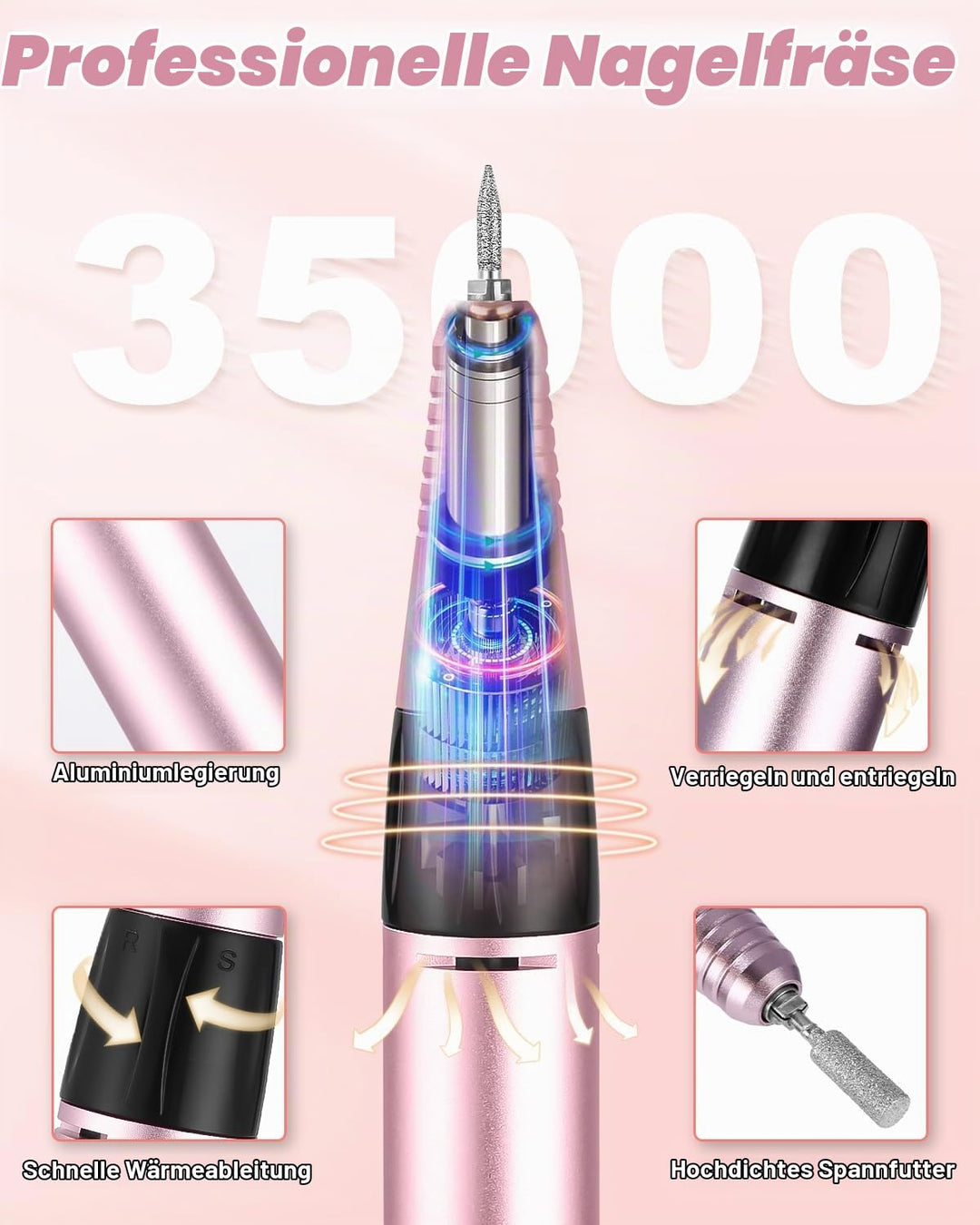 Nagelfräser, Elektrische Nagelfeile für Gelnägel, Nagelfräser Elektrische für Gelnägel 35000 u/min,
