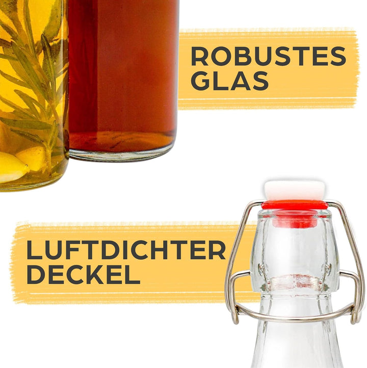 Praknu 6er Set Glasflaschen 250ml mit Bügelverschluss - Bügelflaschen Zum Befüllen - inkl. 6 Extra D