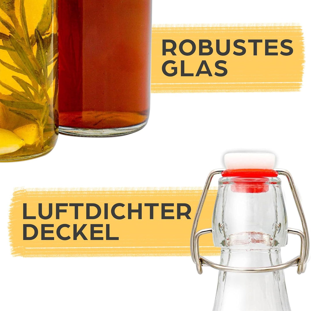 Praknu 6er Set Glasflaschen 1l mit Bügelverschluss - Bügelflaschen Zum Befüllen - inkl 6 Extra Dicht