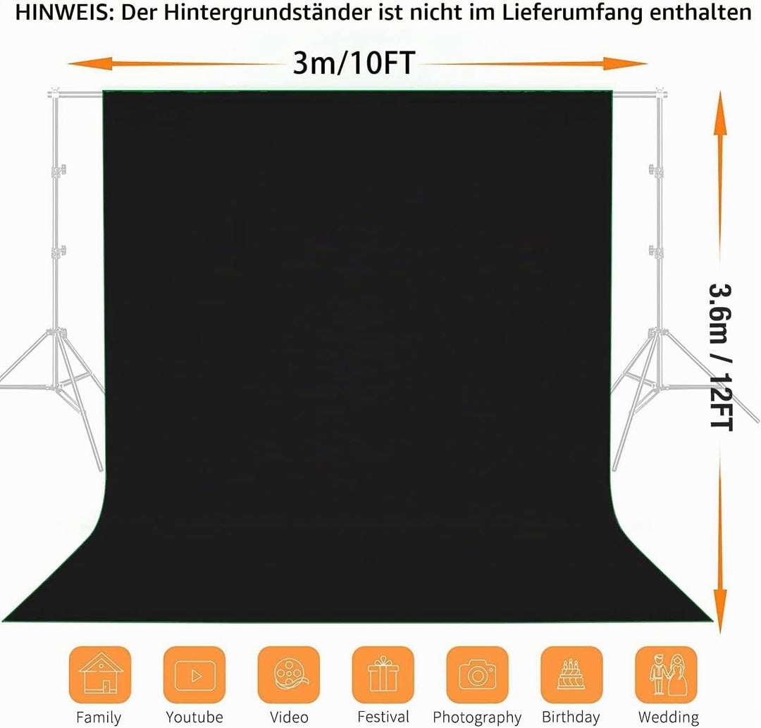 Fotografie-Hintergrund 3 x 3,6 M, Foto Hintergrund aus 100% Polyester mit 4 grosse Studio Klemmen &amp;