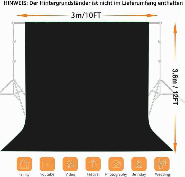 Fotografie-Hintergrund 3 x 3,6 M, Foto Hintergrund aus 100% Polyester mit 4 grosse Studio Klemmen &amp;