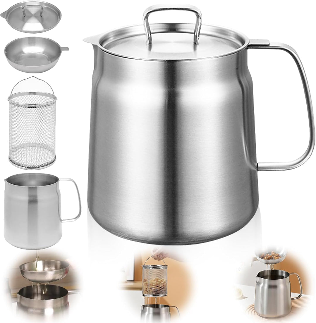 Frittiertopf, 2L Brattopf aus Edelstahl, Frittiertopf mit Sieb, Griff und Deckel, Kleiner Kochtopf z