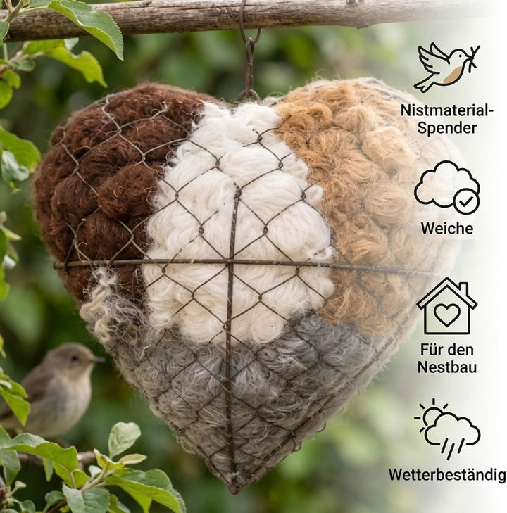 Herzförmiges Vogelnest, Naturfasermaterial, Vogelnestfüllung, handgefertigte Windschutz im Freien, 1