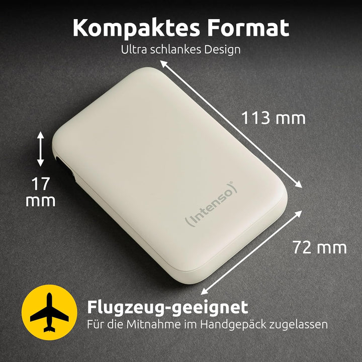 Intenso S10000 Powerbank mit integriertem USB-C Kabel, 10.000 mAh, Ultra schnelles Laden mit PD 3.0