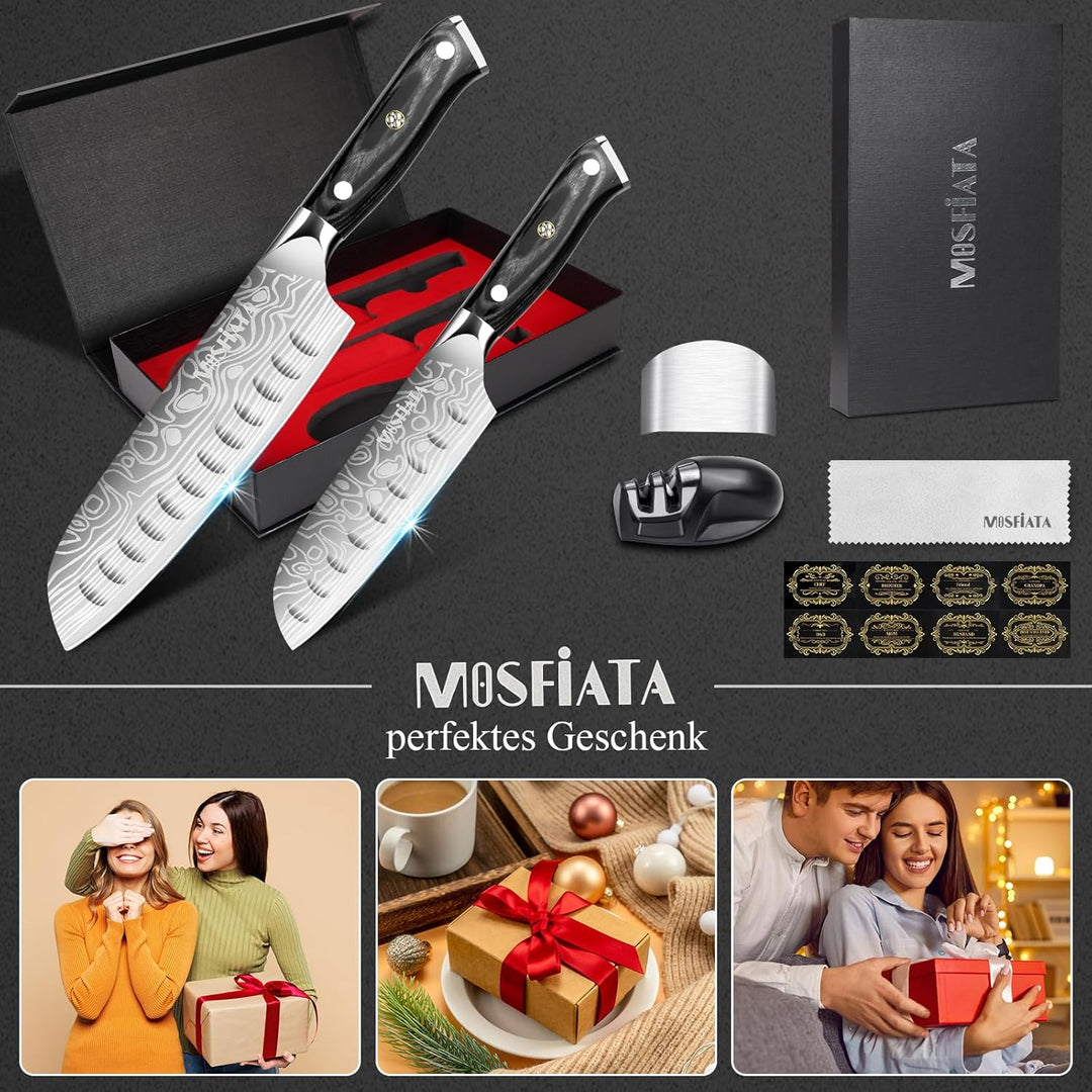 MOSFiATA 2PCS Küchenmesser, 7 Zoll Santoku Messer und 5.5 zoll Santoku Messer, Kochmesser Profi Japa