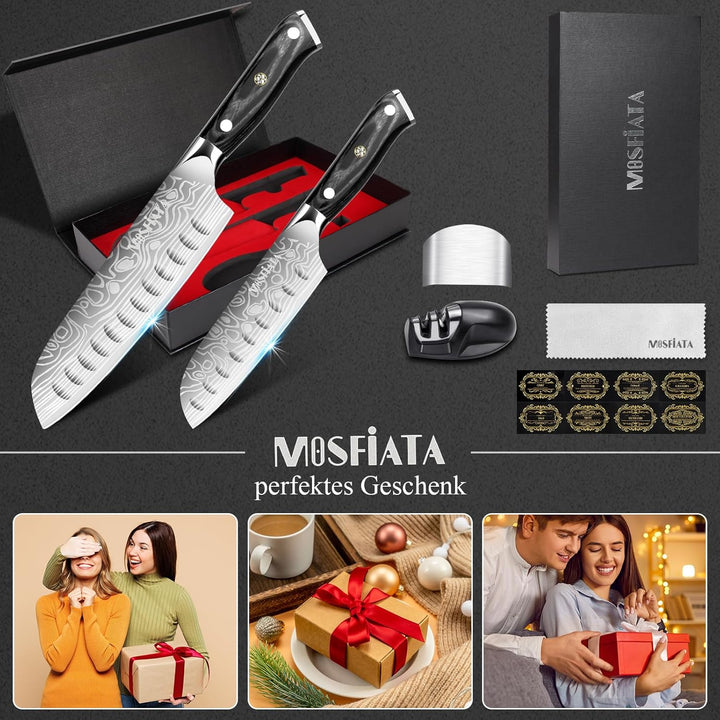 MOSFiATA 2PCS Küchenmesser, 7 Zoll Santoku Messer und 5.5 zoll Santoku Messer, Kochmesser Profi Japa