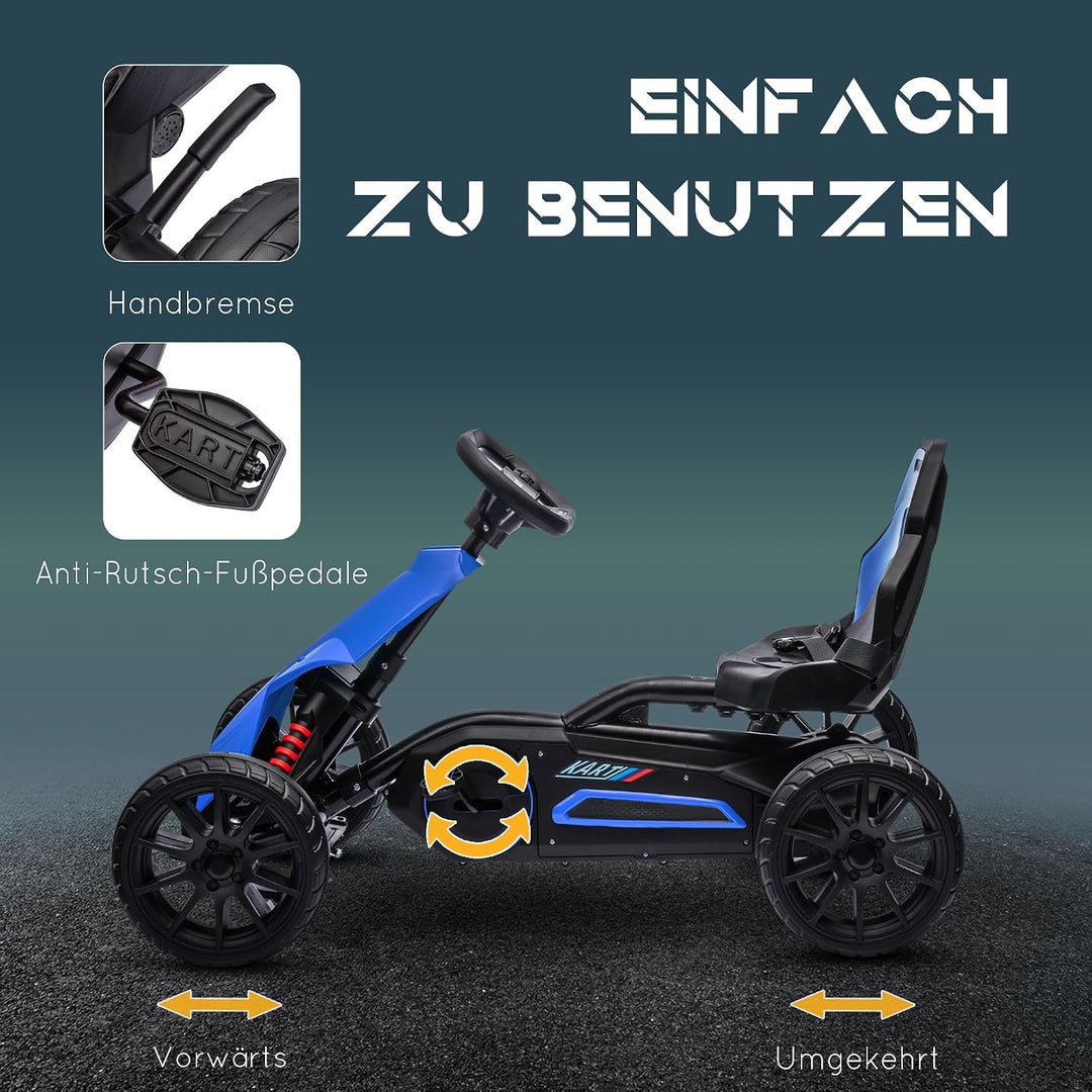HOMCOM Gokart Tretauto mit Handbremse für Kinder 3-8 Jahren Schwarz | Verstellbarem Sitz, Vor- und R