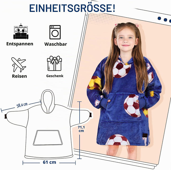 Catalonia Classy Oversize Hoodie Decke Kinder mit Ärmeln, Warm Kuscheldecke Geschenk für 110-150cm M