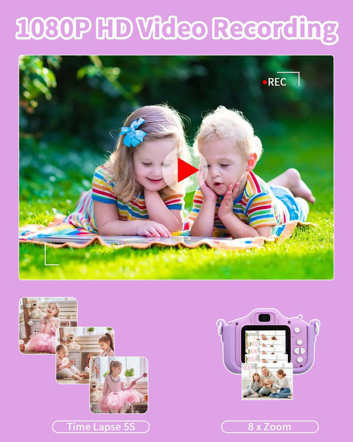 Kinderkamera,Kinder Kamera 1080P Bildschirm Kamera Kinder mit 64GB-Karte Selfie Digitalkamera Fotoap