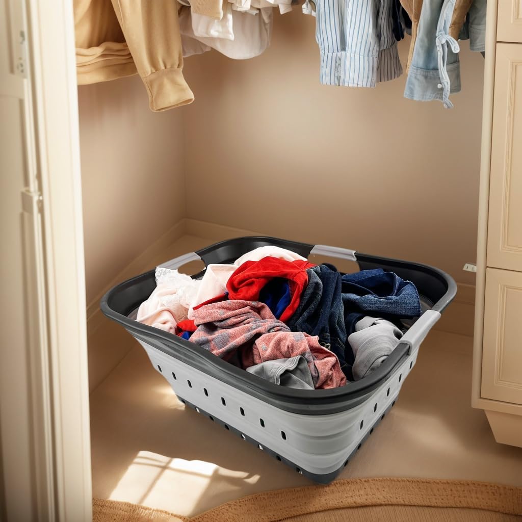 SAMMART 42L zusammenklappbarer Wäschekorb aus Kunststoff – faltbarer Pop-Up-Aufbewahrungsbehälter/Or