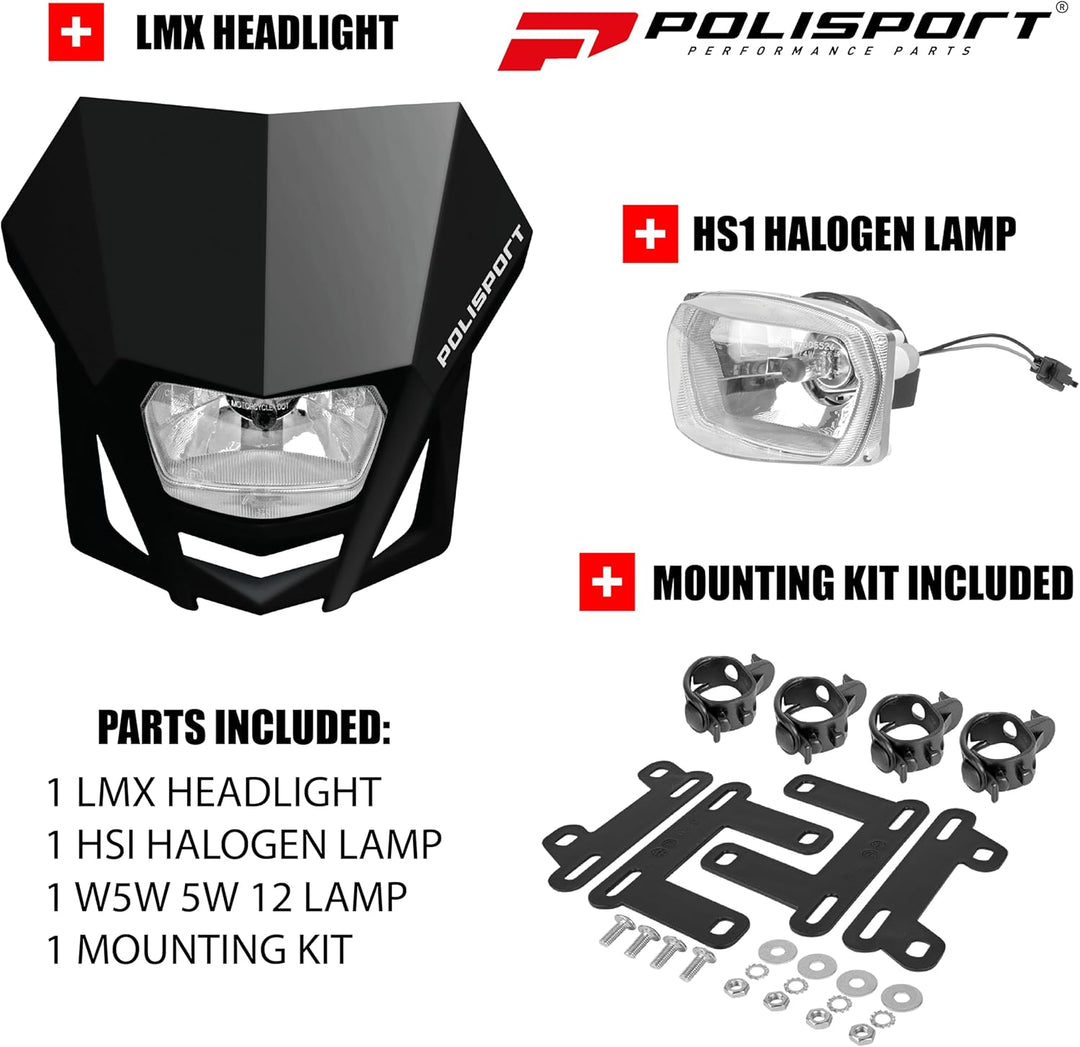Polisport 8657600002 - LMX-Scheinwerfer aus Polypropylen mit Halogenlampe, kompatibel mit allen Moto
