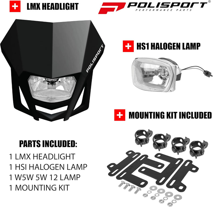 Polisport 8657600002 - LMX-Scheinwerfer aus Polypropylen mit Halogenlampe, kompatibel mit allen Moto