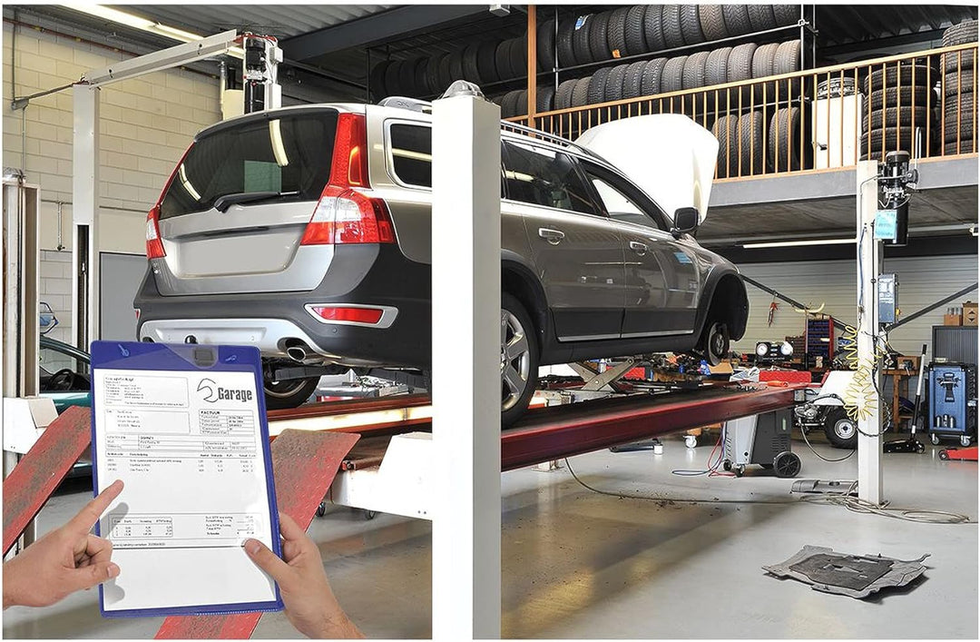 10 Robuste Werkstattauftragstaschen DIN A4 blau 10er Pack Auftragsmappen Kfz mit Schlüsselfach und H