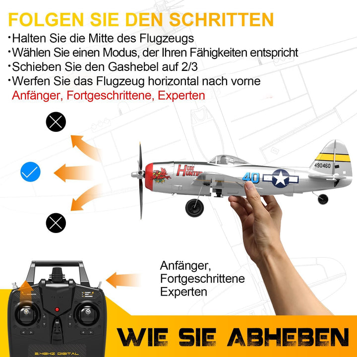 P47 RC Flugzeug,2.4G 4 Kanal Thunderbolt Fighter Ferngesteuertes Flugzeug Kunstflugzeug Modell Spiel