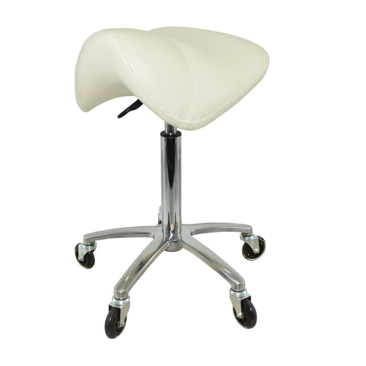 Premium Sattelhocker Weiss, Sattelstuhl für Rückenentlastung, Rollhocker höhenverstellbar von 55-75