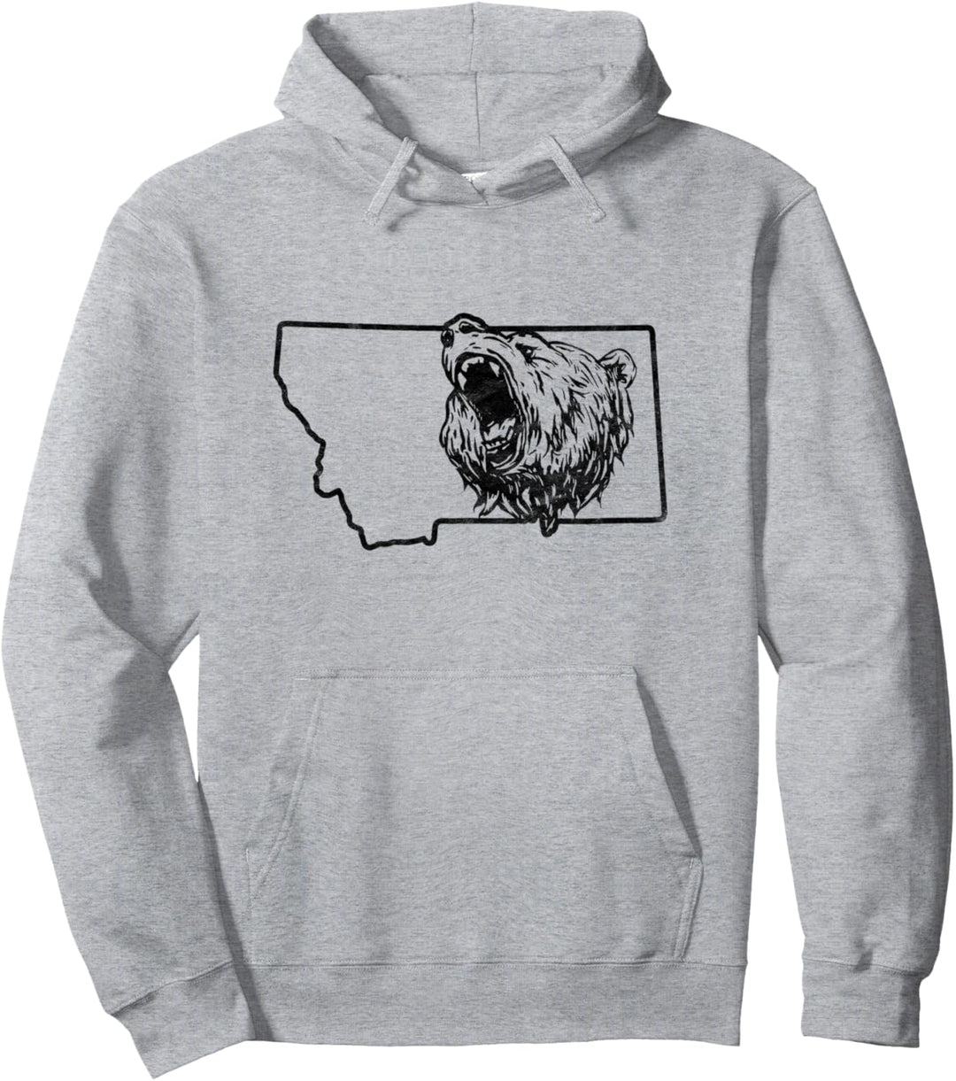State of Montana Roaring Grizzly Bear Minimalist Vintage Pullover Hoodie