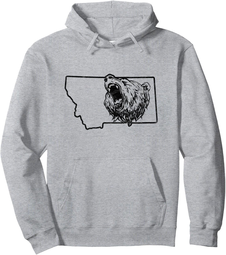 State of Montana Roaring Grizzly Bear Minimalist Vintage Pullover Hoodie