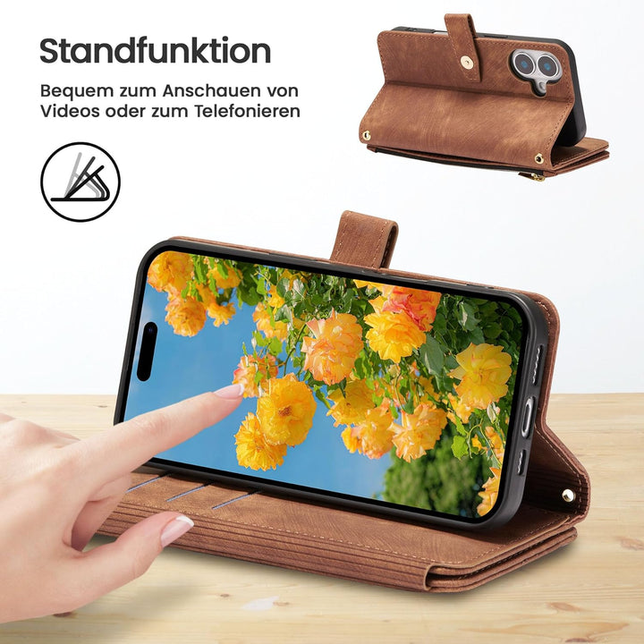 ZCDAYE Hülle für iPhone 16 mit Band Handykette, Leder iPhone 16 Handyhülle Handytasche mit Kartenfäc