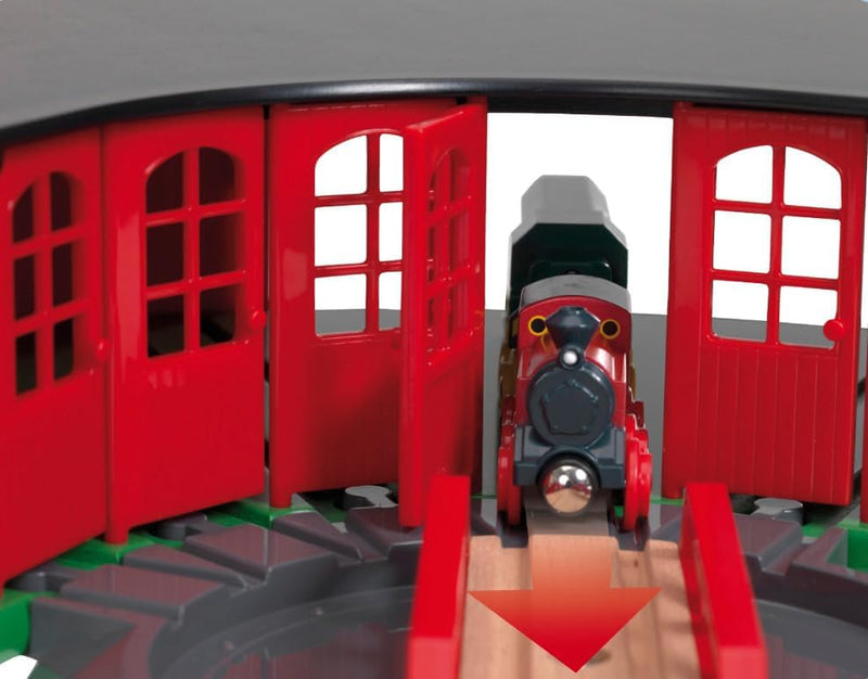 BRIO World 33736 Grosser Ringlokschuppen mit Drehscheibe - Zubehör für die BRIO Holzeisenbahn - Klei