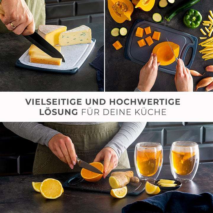 Exitoso Das Original Frühstücksbrettchen 6er Set Schneidebrett, rutschfest mit Saftrille und Griff,