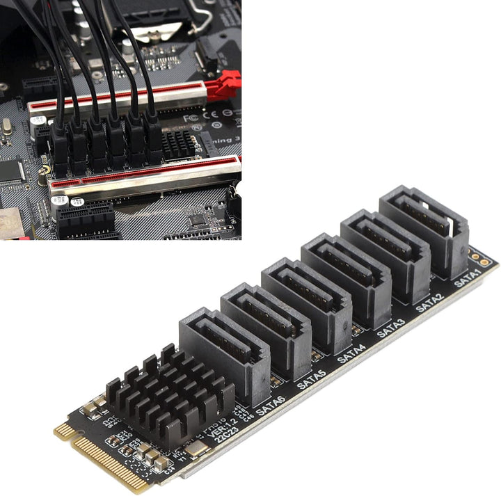 Bewinner M.2 SATA PCI Express auf SATA 3.0 6 Gbit/s 6 Port Adapterkonverter, Uplink PCIE3.0 X2 16 Gb