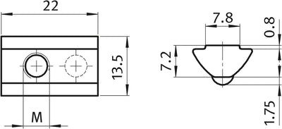 100x Nutenstein V 8 St Nut 8 - Typ I - M5 mit Steg, Federkugel, Stahl verzinkt