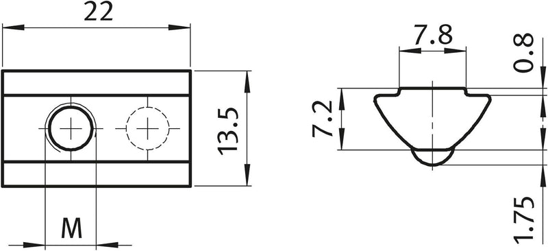 100x Nutenstein V 8 St Nut 8 - Typ I - M5 mit Steg, Federkugel, Stahl verzinkt