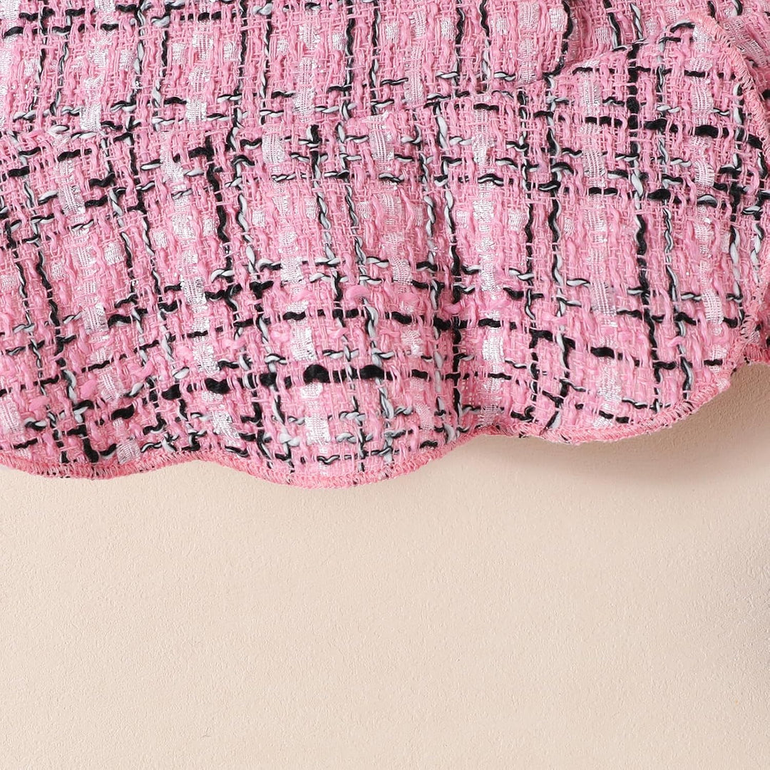 Kleinkind Baby Mädchen Kleidung Langarm Gerippte Oberteile Plaid Tweed Muster Rock Baskenmütze Herbs