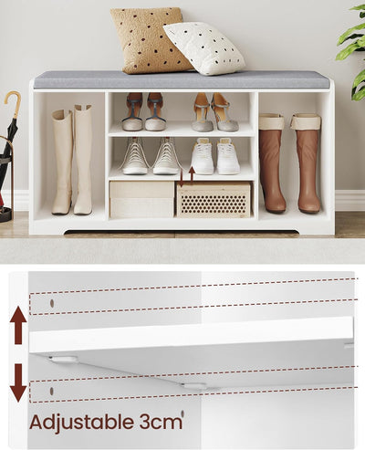 Hzuaneri Schuhbank, Schuhregal mit Sitzfläche, Sitzbank mit Stauraum, Kissen, 9 Fächer, 103 x 30 x 5