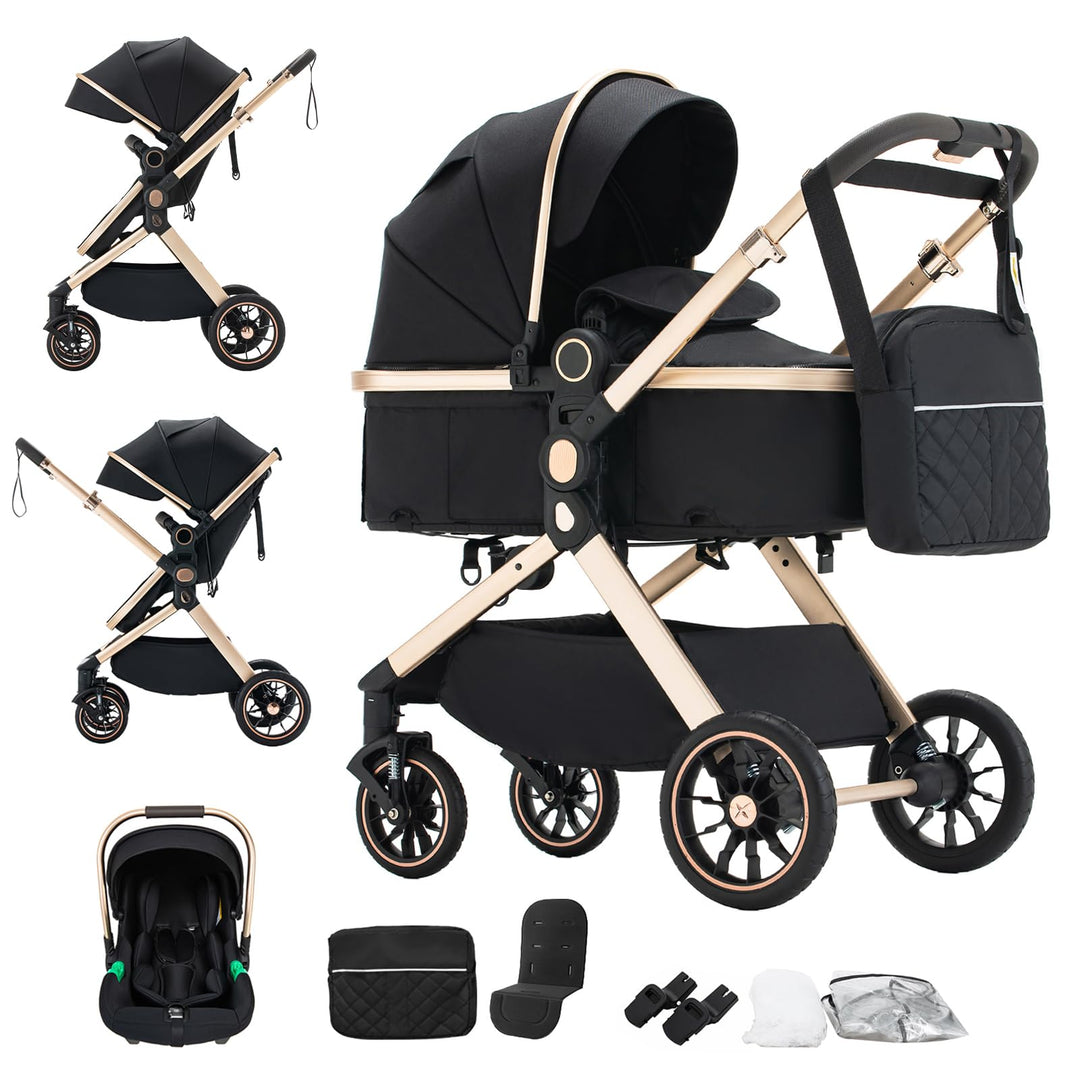 BEBBY 3-in-1 Kinderwagen KombiKinderwagen-Set 2-in-1 Buggy faltbar Luxus Hochlandschaft Neugeborenes