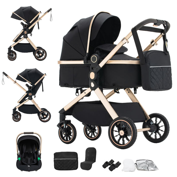 BEBBY 3-in-1 Kinderwagen KombiKinderwagen-Set 2-in-1 Buggy faltbar Luxus Hochlandschaft Neugeborenes