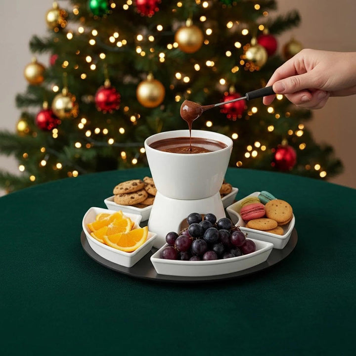 300ML Schokoladenfondue mit 4 Keramiktellern und 4 Gabeln,Keramik Schokofondue Set,für Käse Fondue F