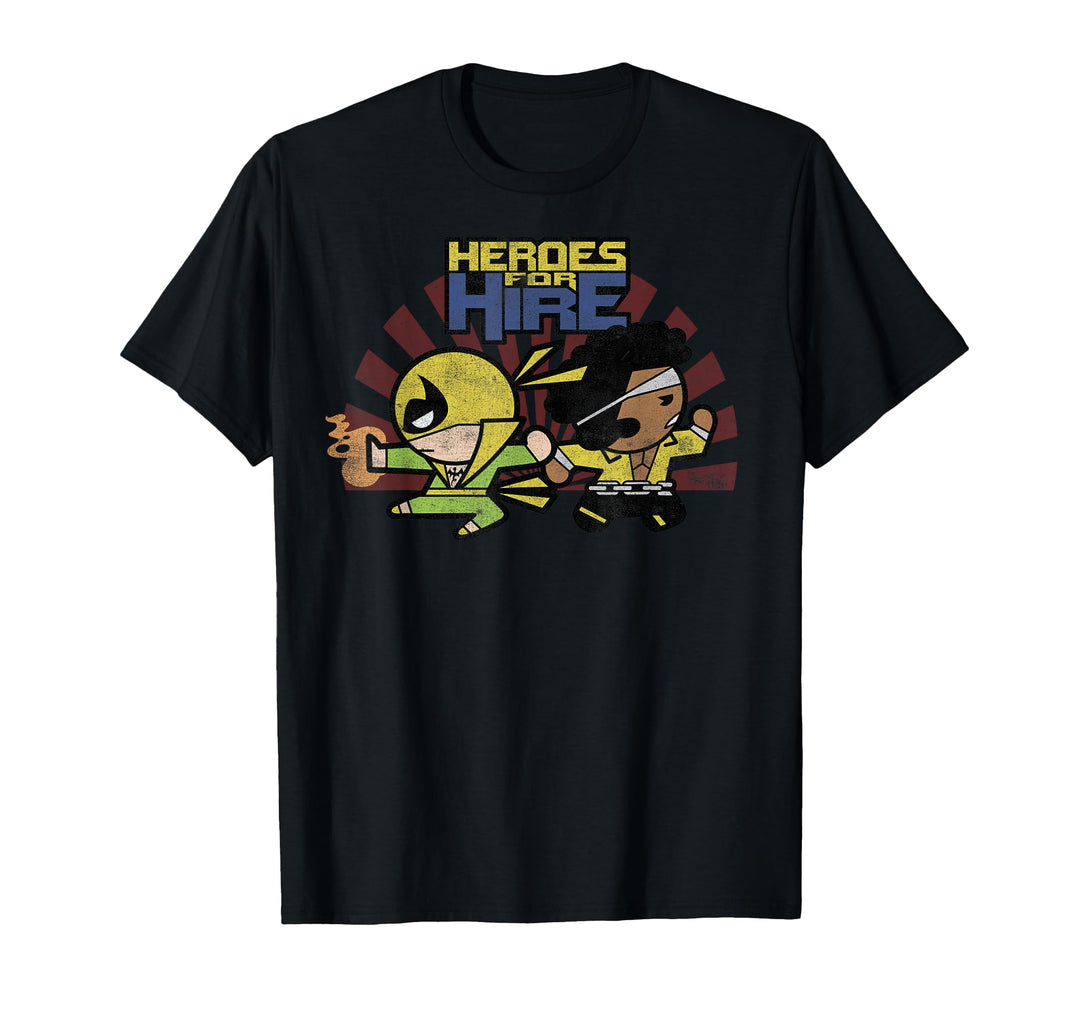 Mens Marvel Kawaii Luke Cage Iron Fist Back2Back Graphic T-Shirt 3XL Slate