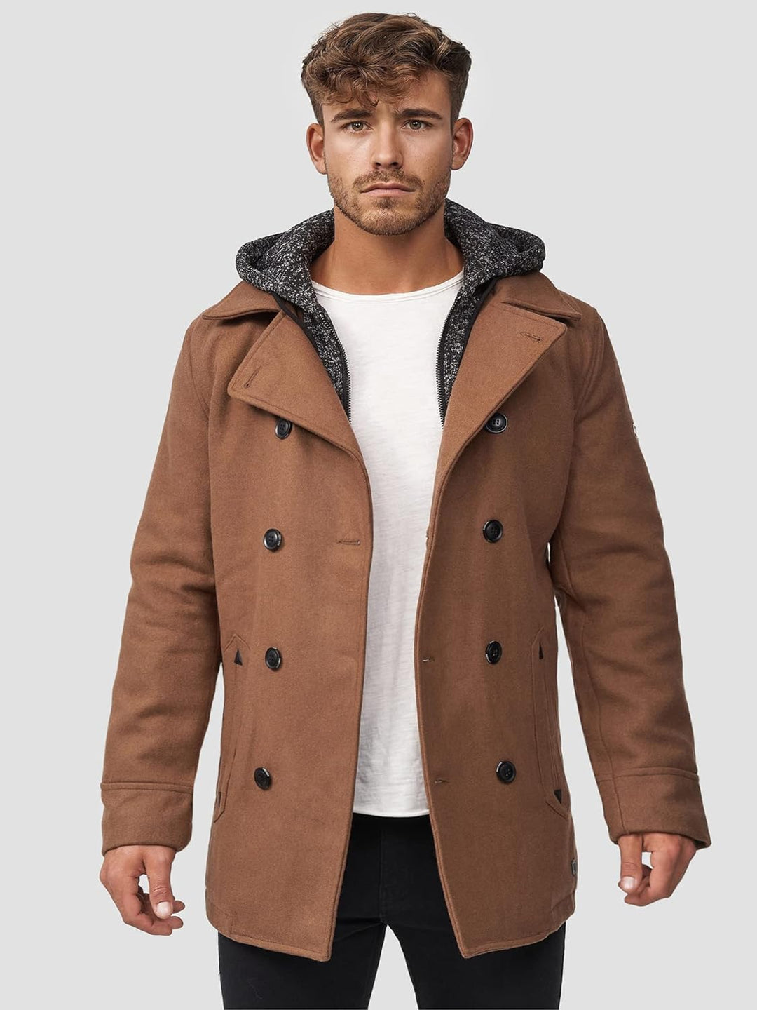 Indicode Herren Cliff Kurzmantel mit Stehkragen | Wollmantel Herrenmantel Mantel, Camel