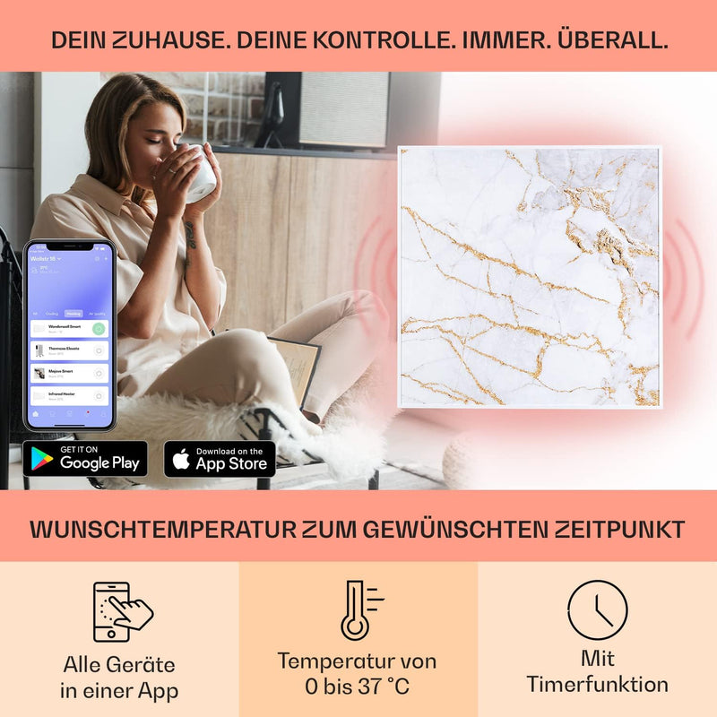 Klarstein Infrarotheizung mit Thermostat, 350W Elektroheizung, Smart Home Bild-Infrarotheizung zur W