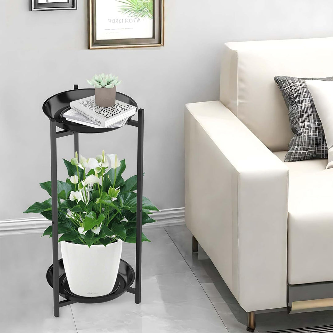 Lnrkai 2 Etagen Metall Blumenständer, Schwarz Pflanzenständer Blumenregal, Blumentopf Ständer für Pa